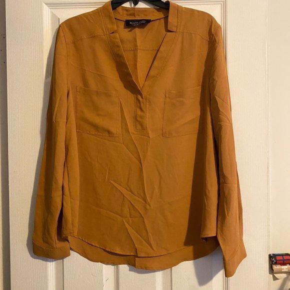 Women’s V-Neck Mustard Fullsleeves Pockets Blouse Size L - Picture 1 of 5